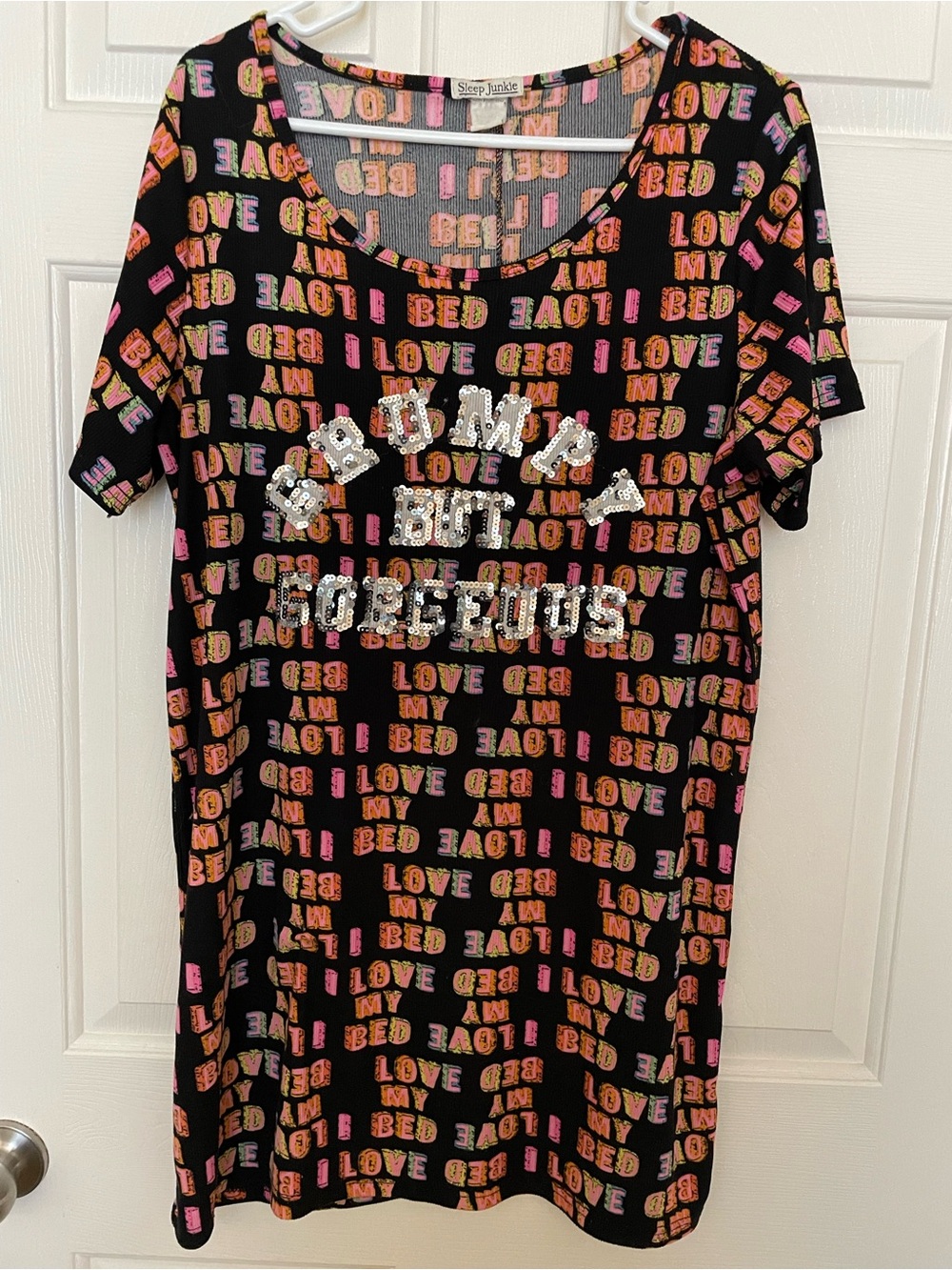 Womens Black Graphic Nightshirt - Pink & Orange Text